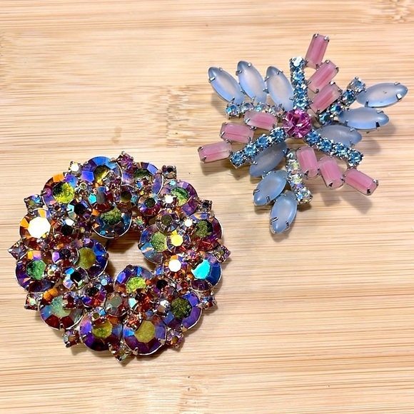 Set of 2 Antique Vintage Brooches Large Decorative Rhinestone Pins Blazer Jacket - Picture 15 of 15